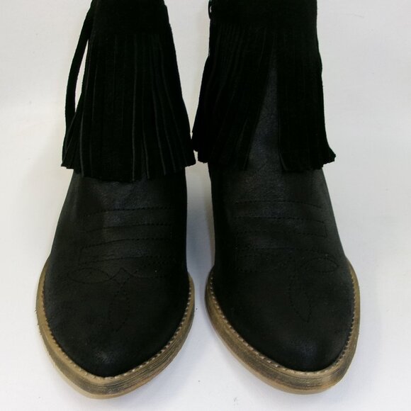 Primadonna Collection Black Suede Leather Fringed Western Booties US 8.5 - Picture 2 of 6